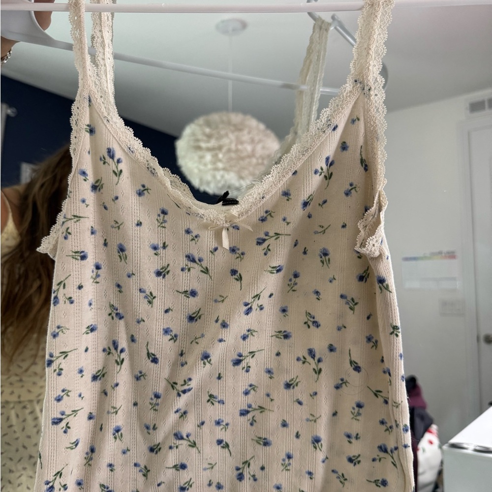 Forever 21 Cream and Blue Ruffled Camisole